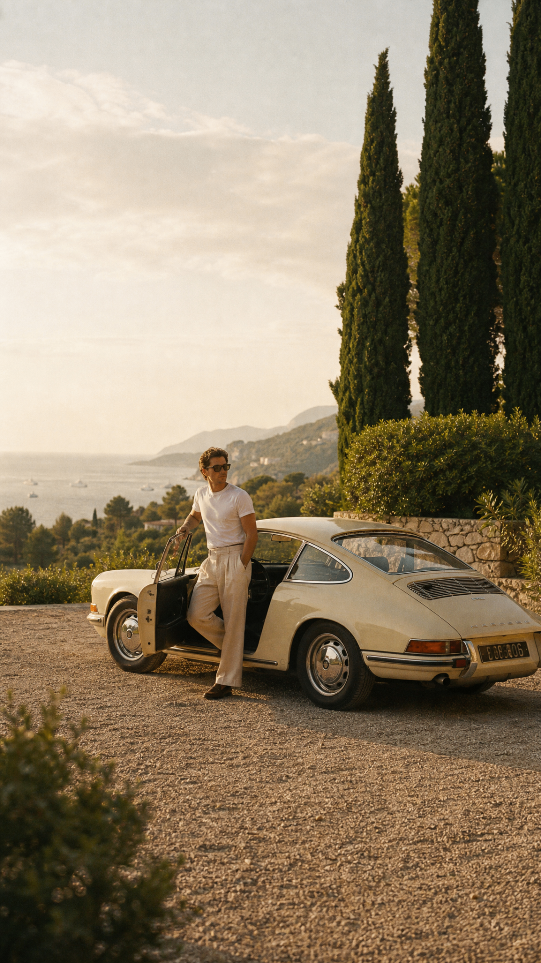 Cream Porsche 911 on the Côte d'Azur